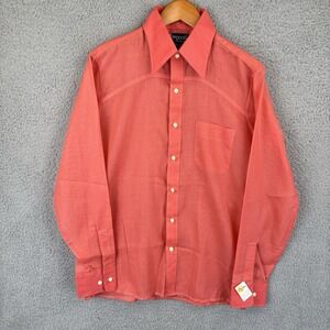 Vtg Brigade By Arrow Shirt Mens Medium Pink Paper‎ Thin Disco 70s Rockabilly NOS